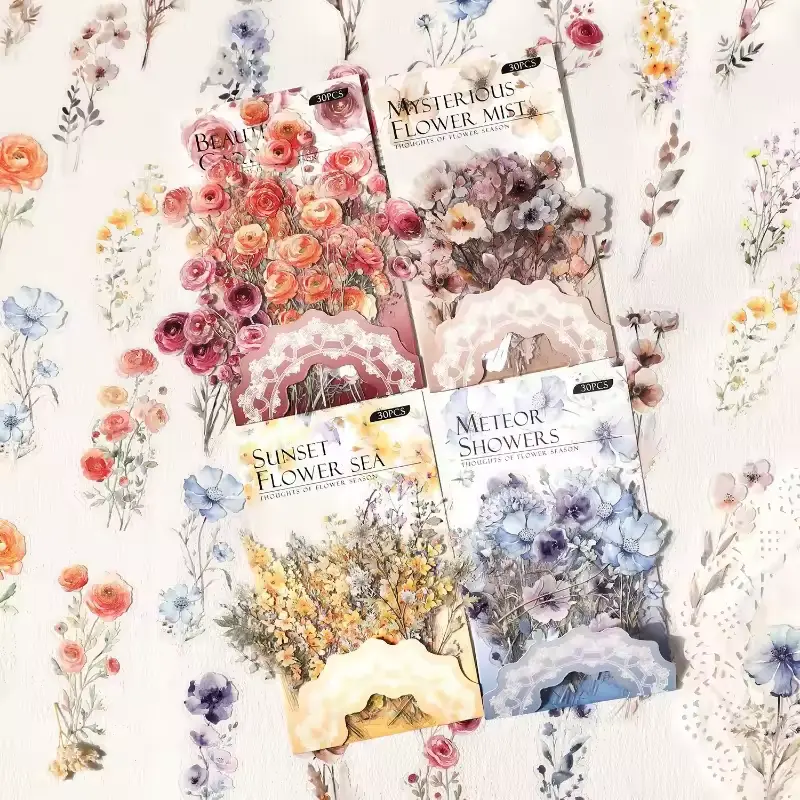30pcs/pack Vintage plant flowers  PET waterproof sticker for