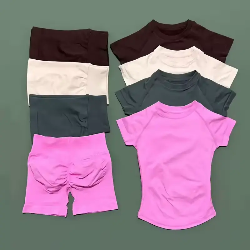 2 Pcs HISTELLO Sports Gym Sets Short Sleeve Seamless Yoga Cl