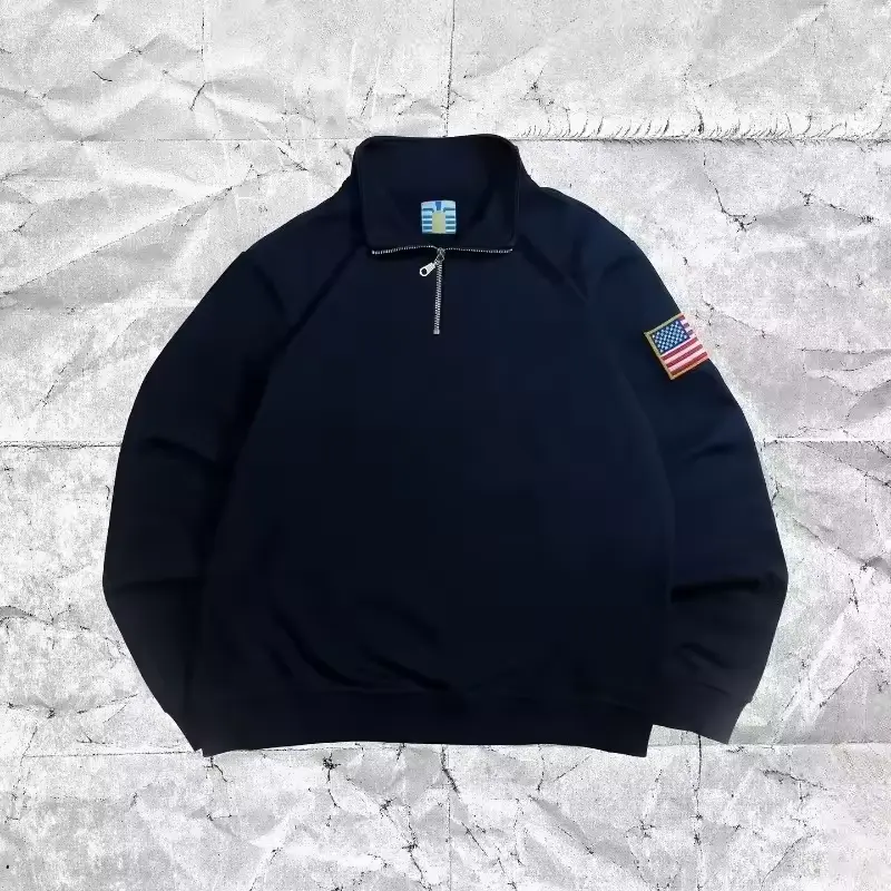 Y2K Retro Quarterzip Pullover Hoodie Embroidery Sweatshirt A