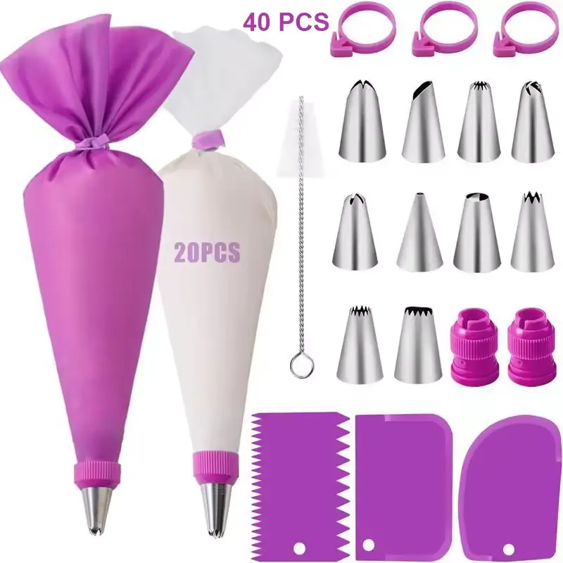 Silicone Piping Bags and Tips Set Cake DIY Decorating Kit wi
