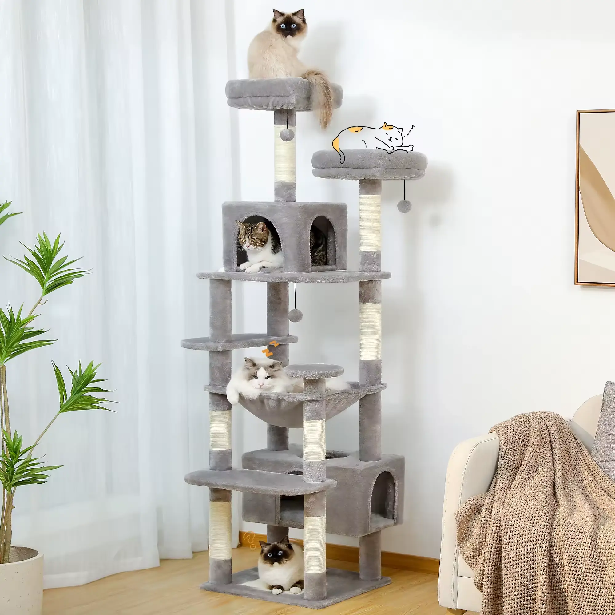 Large Cat Tree and Tower for Indoor Cats With Sisal-Covered