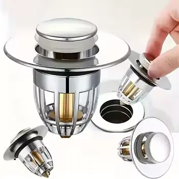 Universal Rebound Drain Plug Filter Basin Pop-up Chrome Sink