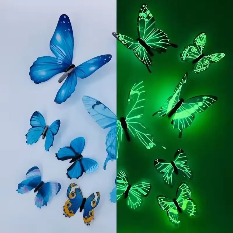 New 12Pcs Fashion 3D Luminous Butterfly Creative Wall Sticke