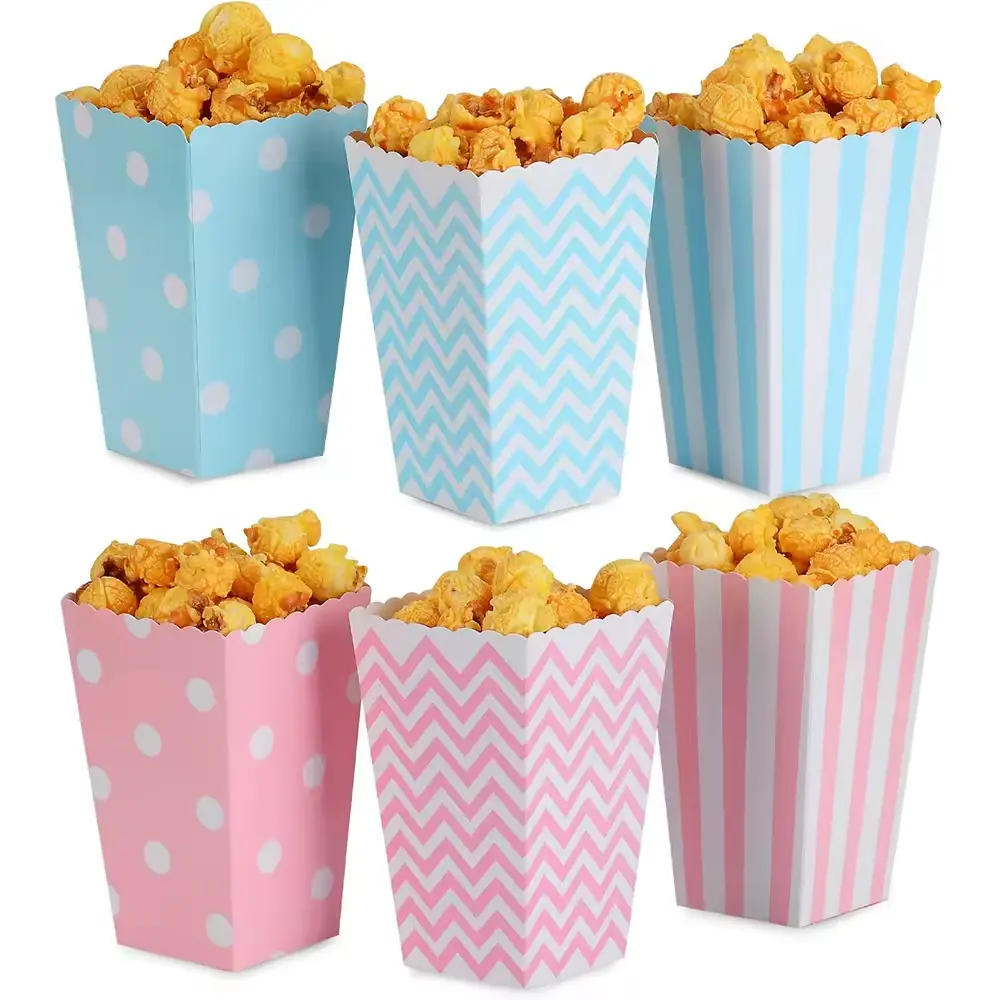 6/12/18 Pcs Mixed Pink Stripe Wave Dot Paper Popcorn Boxes B
