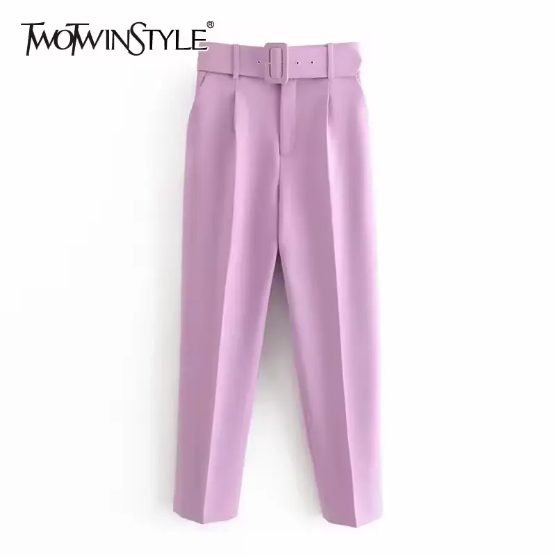 TWOTWINSTYLE Casual Solid Color Pants For Women High Waist B