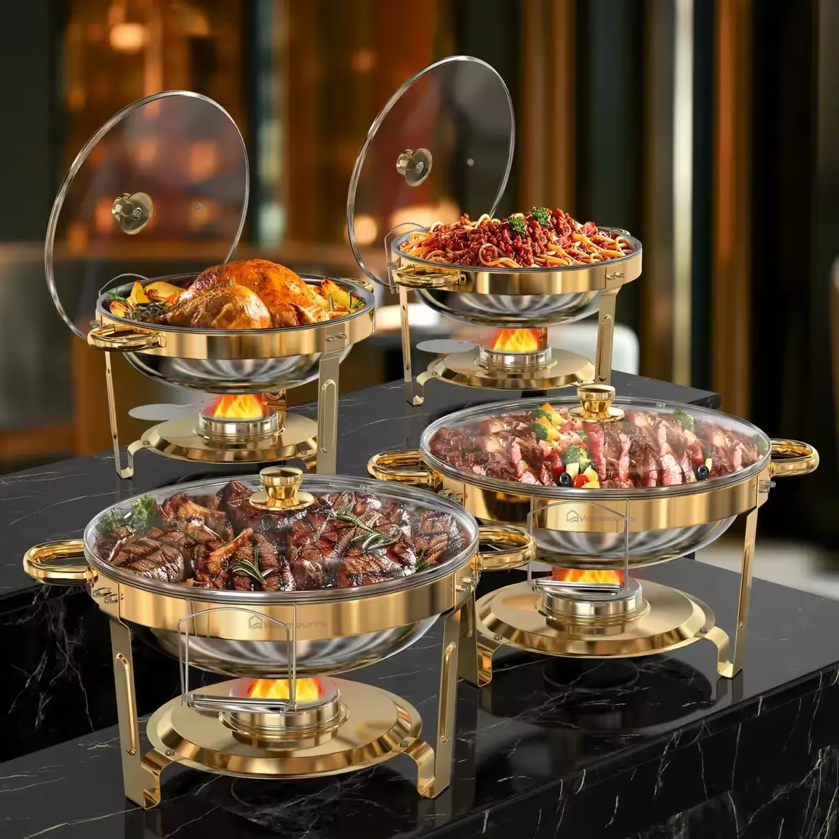 2/4 Pack Chafing Dishes for Buffet 5QT Round Stainless Steel