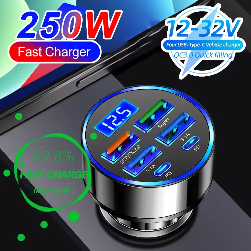 High-Power One-to-Six PD Fast Car Charger