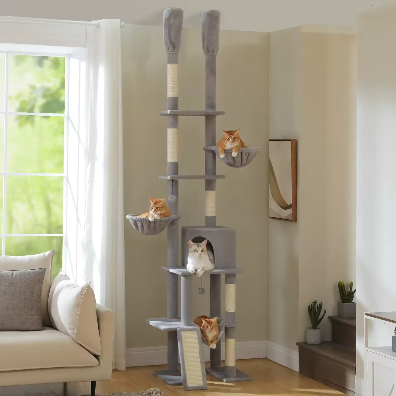 Floor to Ceiling Cat Tree with Sisal Scratching Posts Cozy C