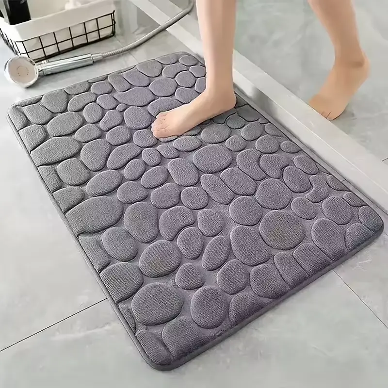 3D Non Slip Bathroom Mat Cobblestone Embossed Bath Mats Abso