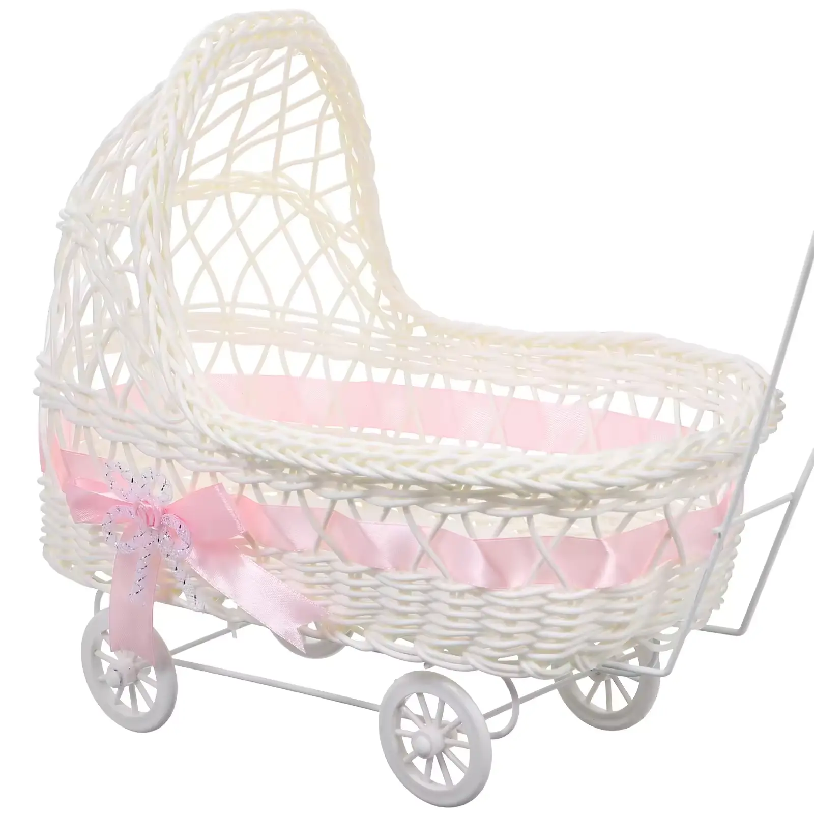 1pc Pink Baby Shower Trolley Shaped Woven Storage Baskets Fl