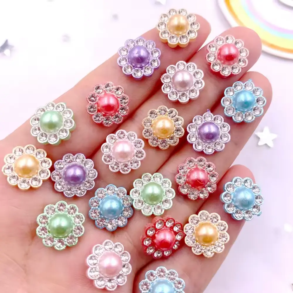 50pcs 12mm Resin Flower Round Pearl  Flatback Crystals Nail