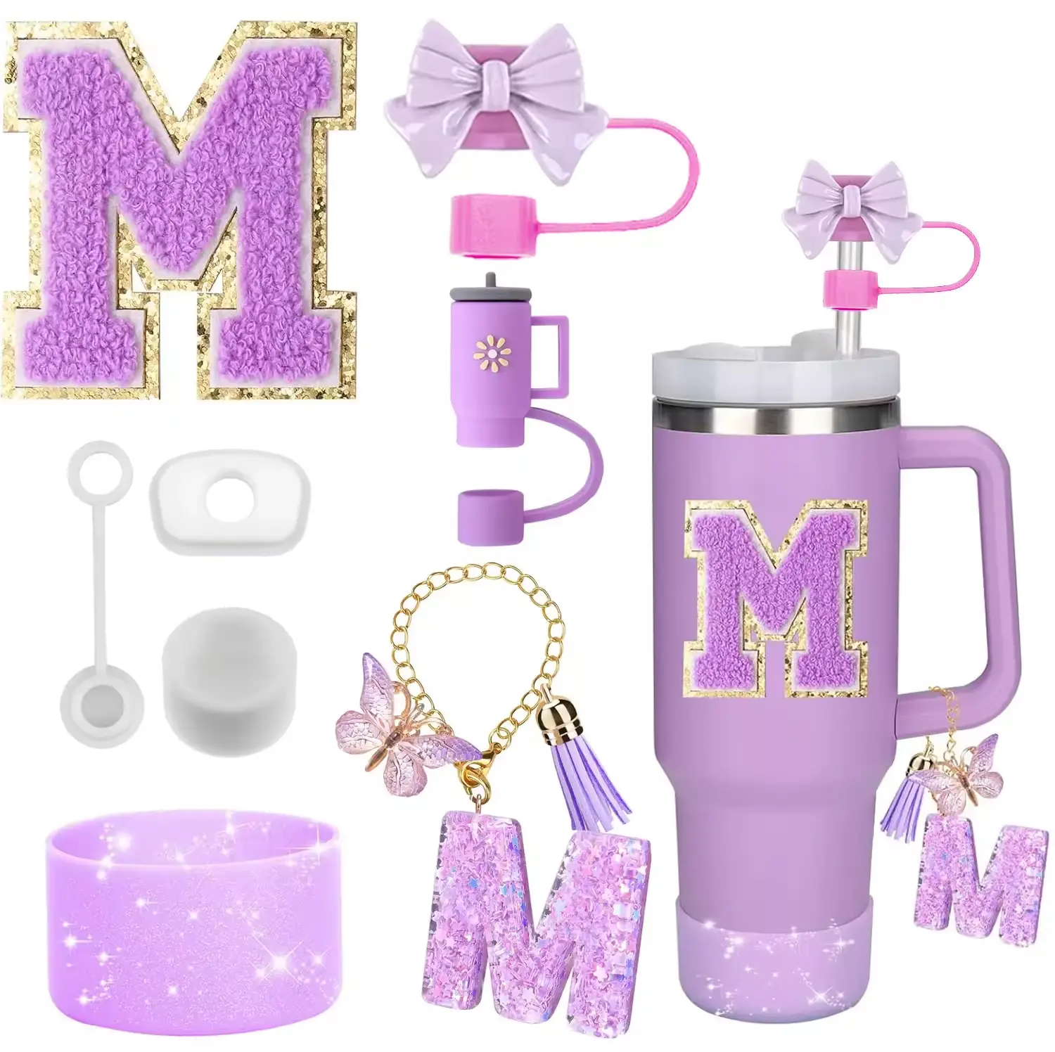 8PCS Accessories Set for Stanley Cup Purple 30oz 40oz tumble