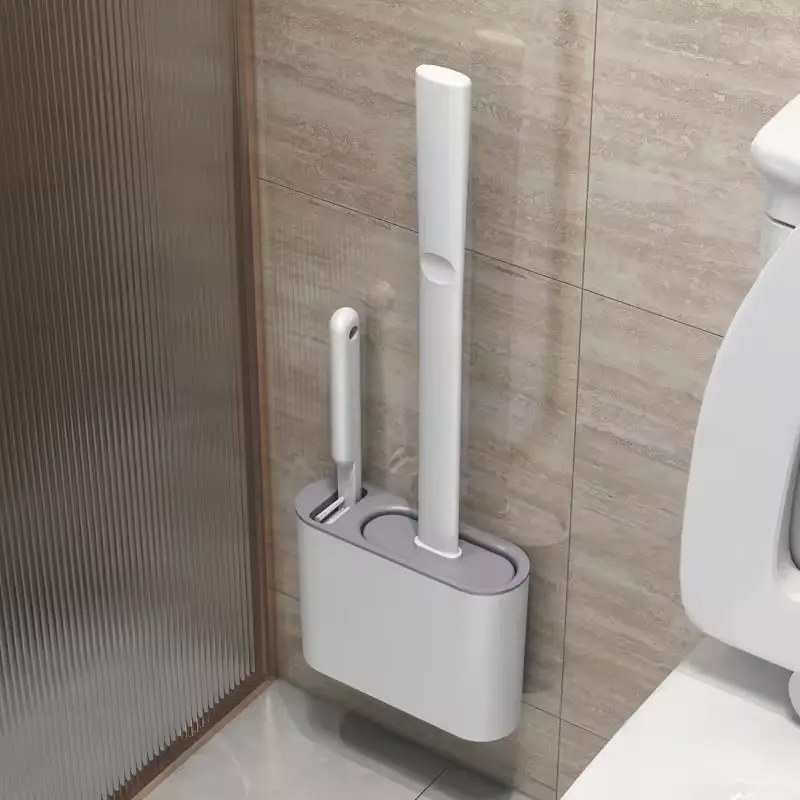 Wall Hanging Toilet Brush with Holder Long Handled Silicone