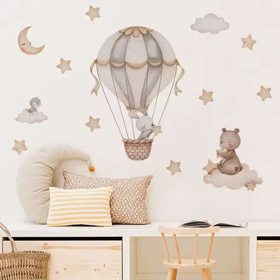 Cartoon Animal Hot Air Balloon Wall Stickers