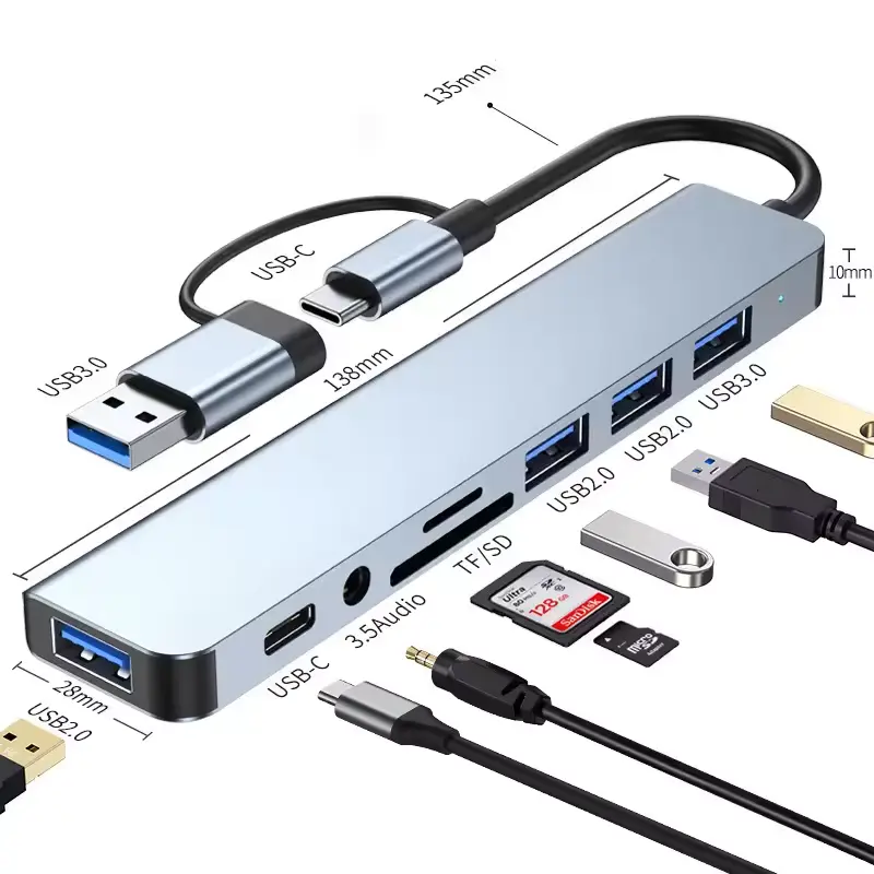 8-in-2 USB-C Hub Docking Station