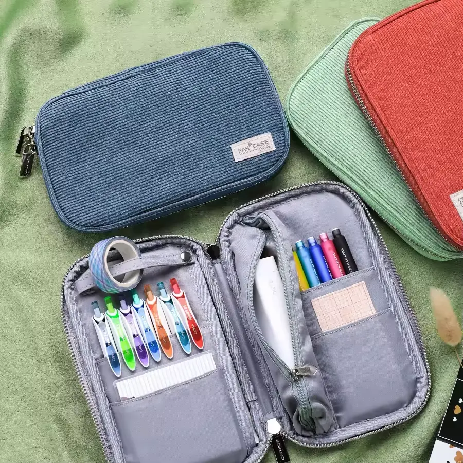 Kokuyo Corduroy Pan Case Flat Open Pouch
