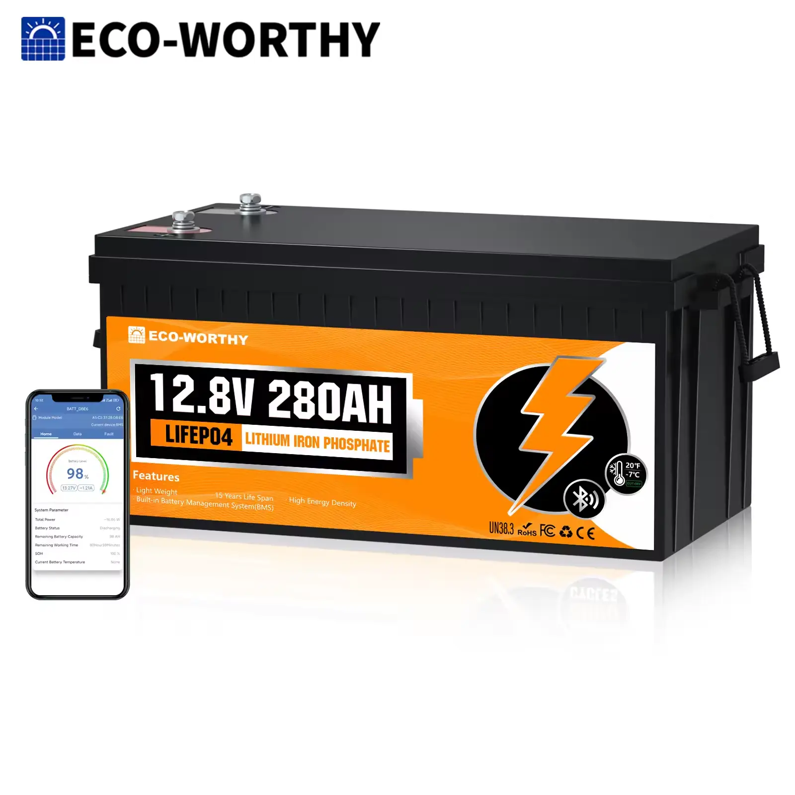 ECO-WORTHY 3584Wh 12V 280Ah LiFePO4 RV Battery w/Bluetooth &