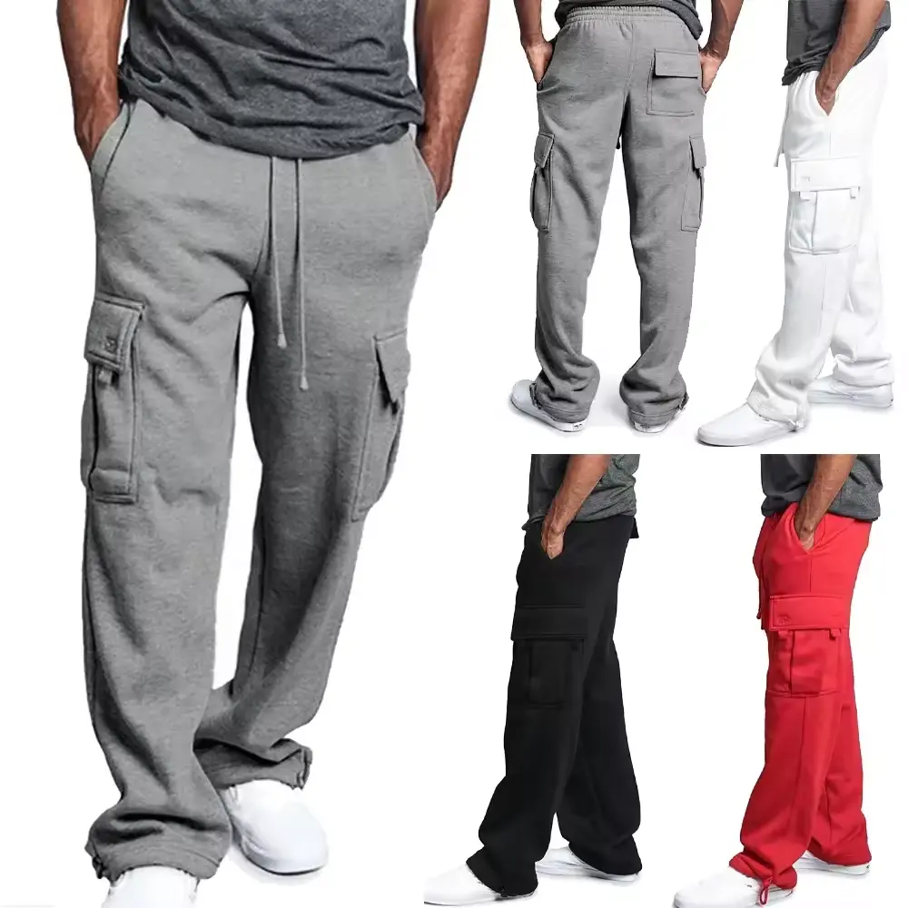 Men Cargo Jogger Pants Autumn Winter Fleece Sweatpants Loose