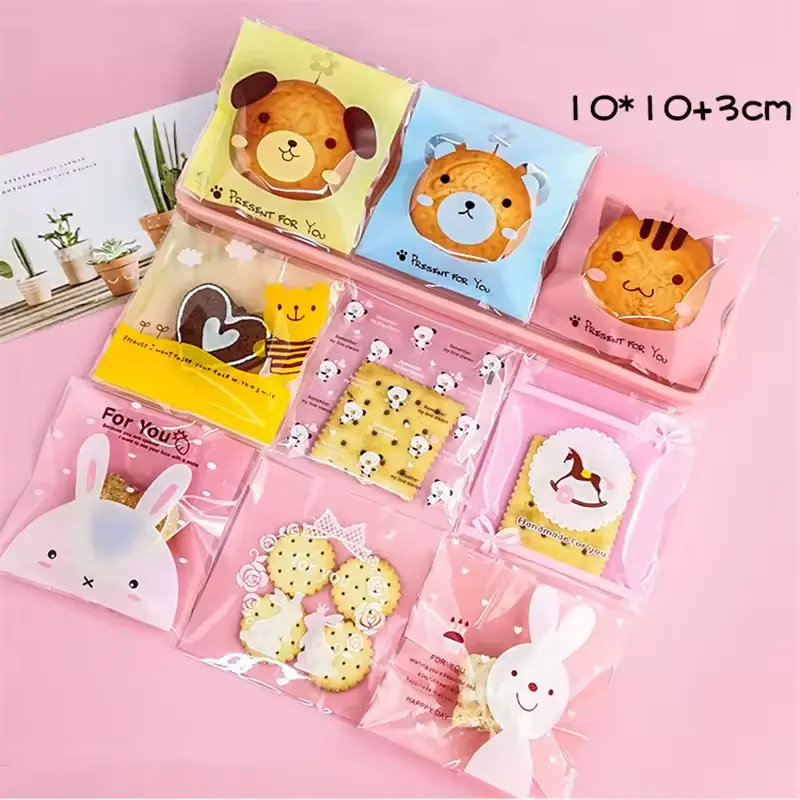 100 Pcs 10x10+3cm Lovely Cartoon Animal Printed Plastic Self