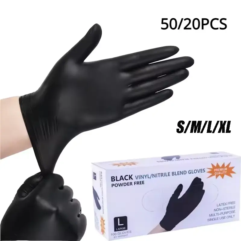 50/20PCS Disposable Black Nitrile Gloves Latex Free Waterpro