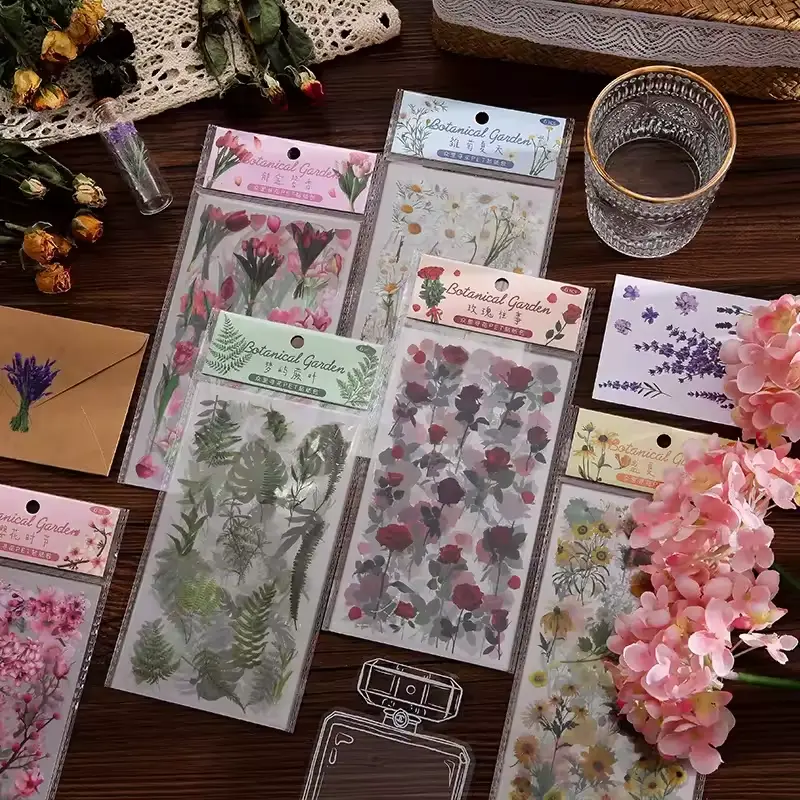 6 pieces/pack Vintage Plant flower PET waterproof sticker fo
