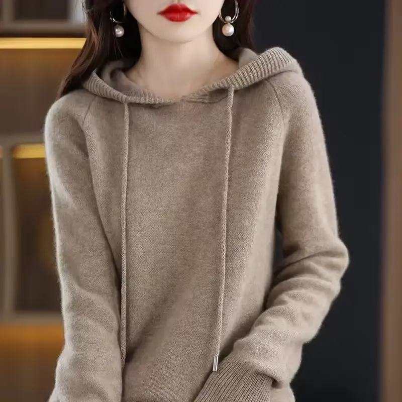 Women Autumn Winter Knitted Hooded Sweater
