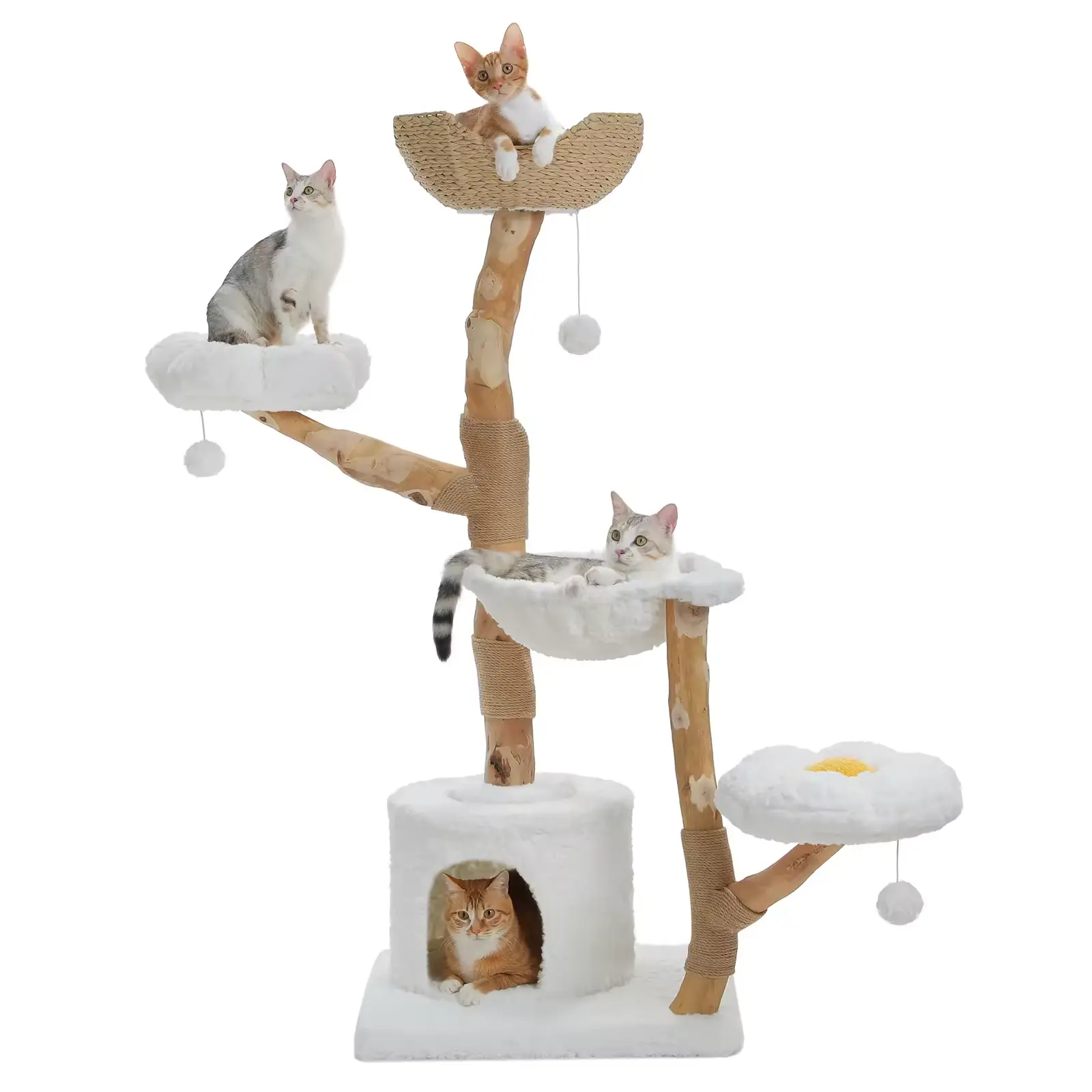 Large Cat Tree Tower with Sisal Scratching Post Wicker Baske