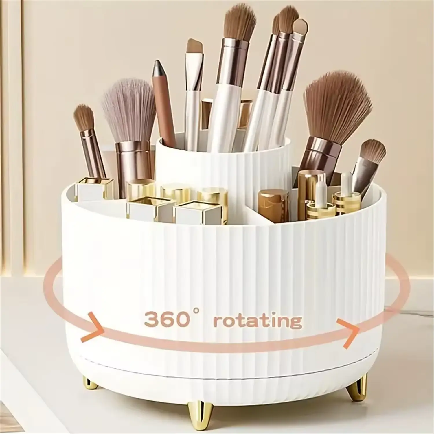 360° Rotating Makeup Organizer - 1pc Plastic Cosmetic Storag