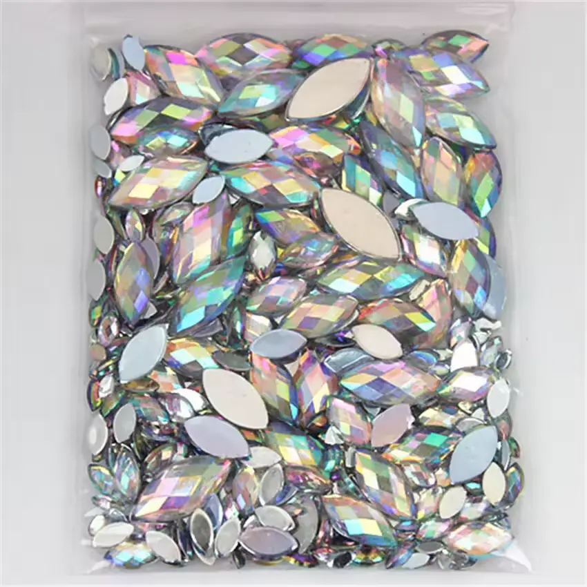 Multi Size Acrylic Rhies Horse Eye Crystal AB Flat Back 3D N