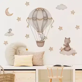 Cartoon Hot Air Balloon Animals Bear Rabbits Wall Stickers f