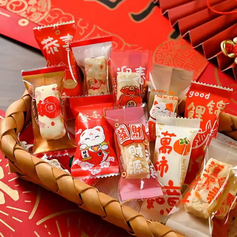 100Pcs 4x9cm 2026 Chinese New Year Packaging Bags Baking Sno
