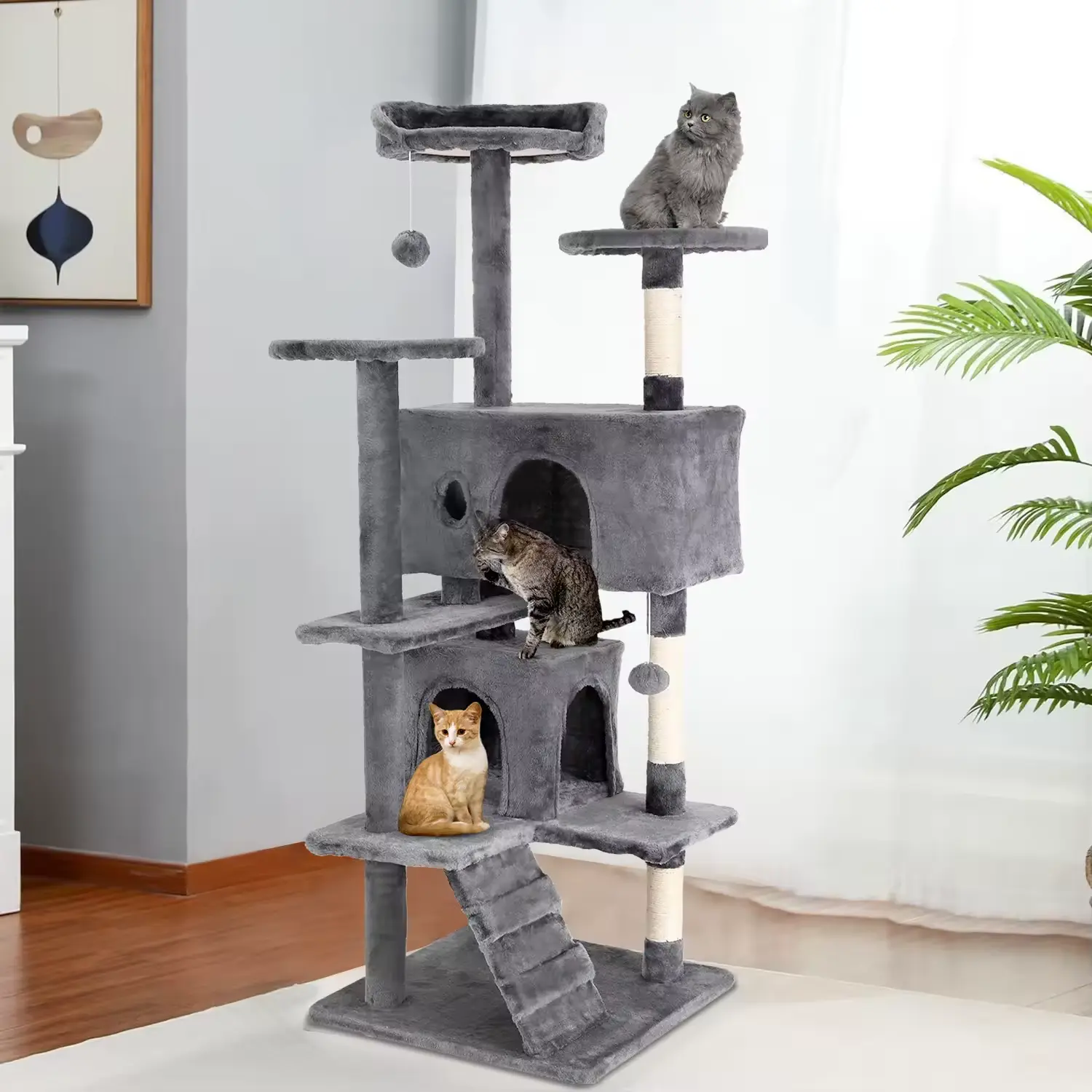 Cat Tree 54/70 Inch Cat Tower Cat Condo with Sisal-Covered S